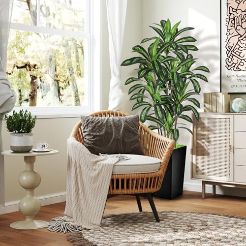 Dracaena Artificial Plant, 6FT Tall Artificial Plants Indoor Dracaena Tree in Pot, Fake Floor Plant for Living Room Decor, Artificial Tropical Plants Outdoor Porch Decor Office (Black, 6FT) - color: Black, size: 6FT