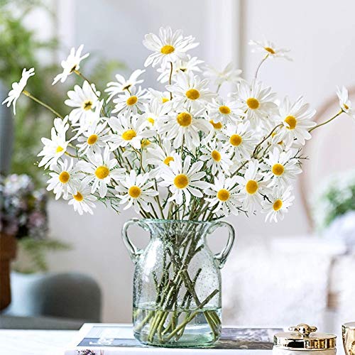 AmyHomie Artificial Daisy Flowers, 10 Bundles Silk Gerber Daisies Bulk, 50 Heads Fake Wildflowers for Home Wedding Party Spring Decor (Milk White - color: Milk White