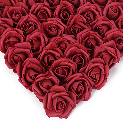 Artificial Stemless Rose Flower Heads, 200Pcs Burgundy Foam Roses Artificial Roses Flower Heads for Crafts 1.97in Stemless Roses for DIY Craft Wedding Bouquet Party Decoration(Burgundy) - color: Burgundy