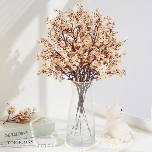 Yastouay 5 Pcs Fake Flowers Artificial Flowers, Real Touch Silk Flowers Faux Flowers for Decorations, Champagne Babys Breath Artificial Flowers Bulk for Spring Decor Floral Arrangement - color: Champagne, size: 5 Pcs