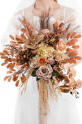 Lisuun Wedding Bouquets for Bride, 16 Inches Wedding Flower Bouquet, Silk Round Bridal Bouquet for Wedding, Ceremony, Anniversary - color: Light Coffee&dark Coffee