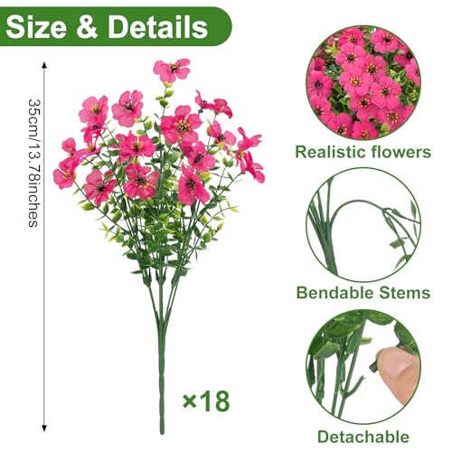 Roberly Artificial Flowers for Outdoors, UV Resistant Silk Faux Flowers Daisy with Eucalyptus Greenery Stems Fake Plastic Plants for Spring Summer Patio Garden Home Decor, 18 Bundles, Fuchsia - color: Fuchsia