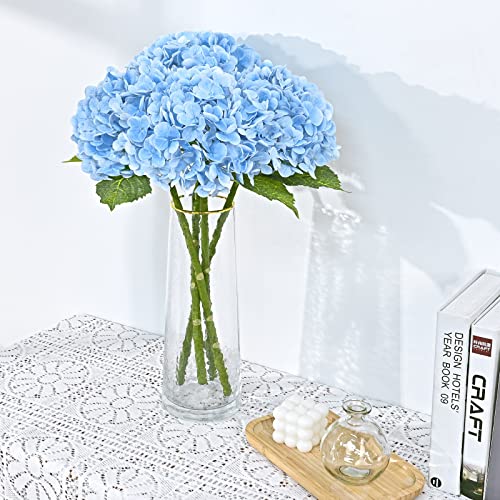 Waipfaru 21" Real Touch Blue Hydrangea Artificial Flowers with Long Stem & Leaves, Full Latex Faux Hydrangea Flowers for Home Decor Party Floral Arrangements Wedding Bouquets Centerpieces, 4Pcs - color: Blue, size: 4pcs
