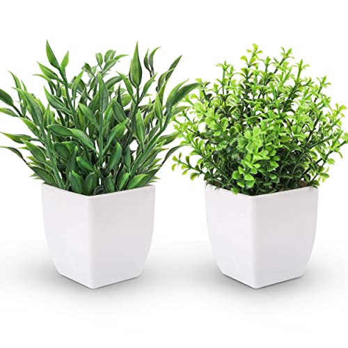 Der Rose 2 Pack Fake Plants Mini Artificial Greenery Potted Plants for Home Decor Indoor Office Table Room Farmhouse - color: Green