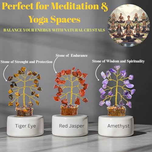 ANAYA AGATE Crystal Tree Set of 12 Unique Birthday Gifts for Women,Sister,Mom,Home Office Decor,Shelf Decoration for Positive Energy,Bring Good Luck,Money,Reiki Healing, Chakra Tree of Life Gift Sets - color: Gemstone Tree Set