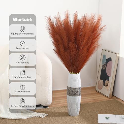 Wertuirk Burnt Orange Pampas Grass, 8 Pcs 45 Inch Tall Large Faux Pompous Grass, Long Artificial Flowers for Floor Vase, Wedding, Party, Baby Shower, Farmhouse and Fall Decor (Burnt Orange) - color: Burnt Orange