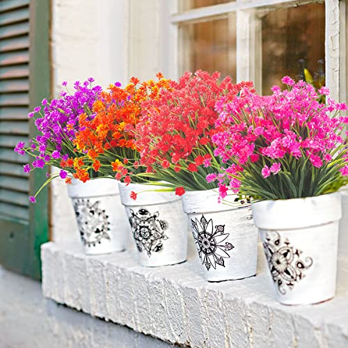 Grunyia Artificial Flowers Outdoor UV Resistant Fake Plants Indoor Outside Hanging Planter Home Garden Decor, 10 Bundles (Red) - color: Red