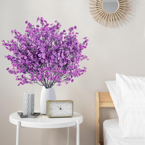 Sggvecsy 15 Pcs Babys Breath Artificial Flowers Gypsophila Bouquets Bulk Real Touch Fake Silk Flowers for Home Wedding DIY Floral Arrangement Kitchen Table Centerpiece Festival Decoration (Purple) - color: Purple, size: 15Pcs