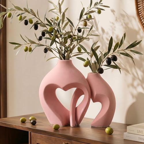 Pink Ceramic Flower Vases Home Decor Heart Shaped Vase Set of 2 Nordic Heart Shaped Vases, Minimalist Decorative Vase for Table Centerpiece Wedding Dining Living Room Office House Decoration - color: Pink
