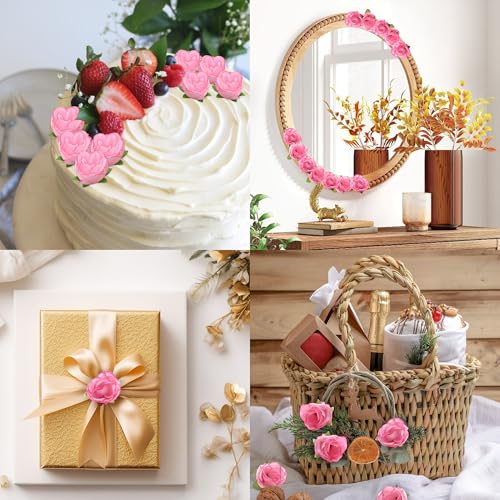SITUMEIZI 100 Pcs 1.3 inches Mini Pink Rose Head Pink Flowers Artificial Pink Roses for Wedding Decor, Graduation Cap, Cake, DIY Flower Wall Mother's Day Home Party Decor - color: Pink
