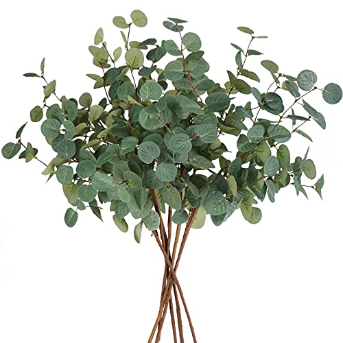 Beferr 6Pcs Artificial Eucalyptus Stems Greenery Stems 24" Tall Fake Plants Decor Faux Floral Stems for Vase Home Party Wedding Decorations - color: Green Eucalyptus