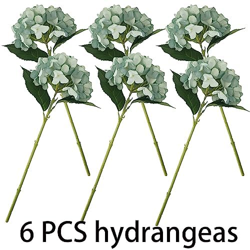 Fall Blue Hydrangea Artificial Flowers,6Pcs Faux Fall Hydrangea Flowers,Artificial Hydrangeas Flowers with Stems,Fake Hydrangeas,Silk Hydrangeas Flowers with Stems for Home Decor - color: Fall Blue