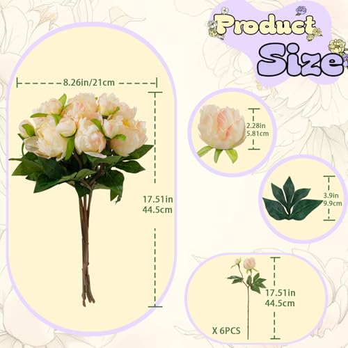 ucky 6PCS Pink Yellow Peonies Artificial Flowers, Realistic 2 Heads Silk Peonies with Stems & Buds, 17.51" Faux Peony Bouquets for Wedding Centerpieces DIY Home Table Vase Decor - color: Pink Yellow