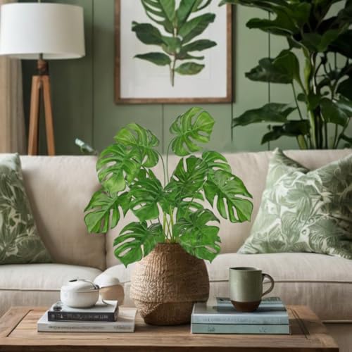 Hollyone 2PCS Artificial Monstera Plants Leaves 28.7" Fake Tropical Monstera Bush Tree Leaf Large Faux Greenery Stem Shrubs for Indoor Outdoor Home Garden Arrangement Jungle Safari Wedding Party Decor - color: Monstera, size: Bushes