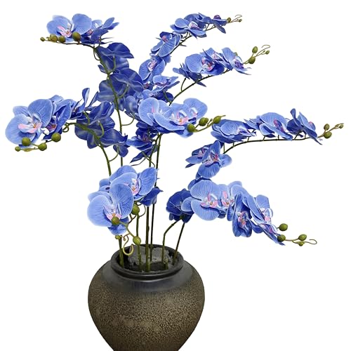 ATFL 8 Pack Blue Orchid Artificial Flowers Real Touch, 32'' Artificial Fake Faux Silk Orchid Stem Bouquets for Wedding Party Home Garden Decor,Orquideas Artificiales para Decora (excluding The Pot) - color: Blue