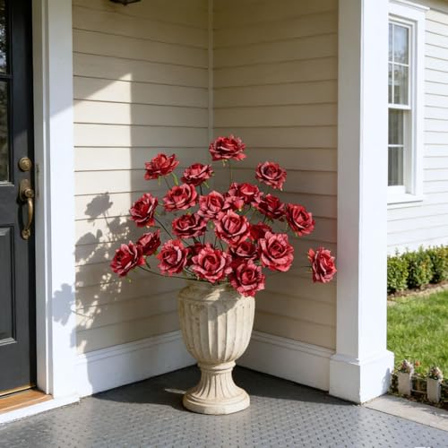 INXUGAO Artificial Flowers Fake Roses for Outdoor, 10Pcs 28" Long Stem Silk Red Roses for Wedding Indoor Outside Party Decor, Realistic Faux Bouquet for Tall Vase Planter - color: Rose-red 10 Pcs