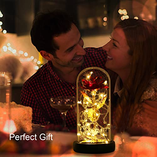 Valentines Day Gifts for Her,Valentines Gifts for Women,Flowers for Delivery Prime,Flower Galaxy Artificial Flower Light Up Rose in A Glass Dome,Anniversary Mothers Day, Birthday Gifts - color: 24k Red Rose