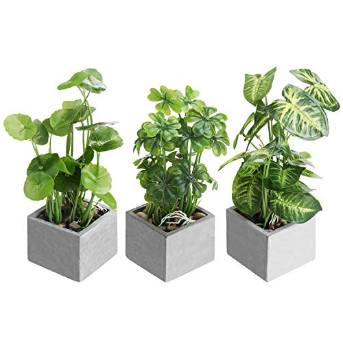 MyGift Artificial Plants Indoor, Set of 3 Small Fake Potted Plants, Faux House Plant for Home Decor - color: Grey