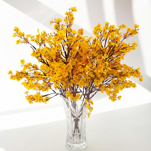 Hananona 10 Pcs Artificial Babys Breath Flowers Orange Fake Silk Gypsophila Flowers for Fall Floral Arrangement Autumn Table Centerpieces Home Decor (10, Orange) - color: Orange