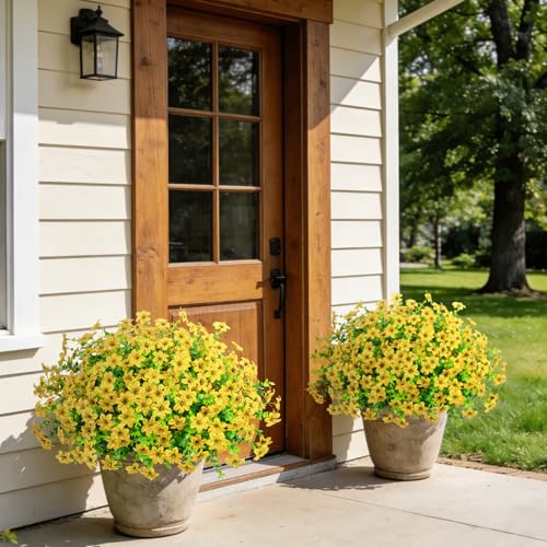 20 Bundles Artificial Flowers for Outdoors, Fake Silk Flowers UV Resistant Faux Realistic Plastic Plants for Spring Summer Porch Patio Garden Planter Window Box Home Decor, Yellow - color: Yellow