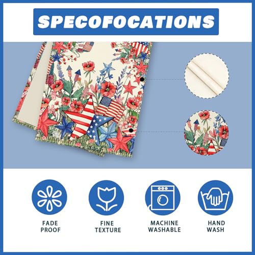 XCHI Watercolor Flowers America Stars Fireworks Memorial Day Table Runner 4th of July Patriotic Independence Day Table Decoration for Party Home Kitchen Dining Holiday Decor 13x120 Inch - size: Table Runner 13x120 Inch