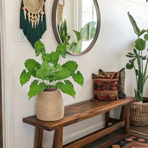 Hollyone 2PCS Artificial Calla Lily Leaves Plants 26.8" Fake Tropical Alocasia Bush Tree Large Faux Greenery Stem Shrubs for Indoor Outdoor Home Garden Arrangement Jungle Safari Wedding Party Decor - color: Alocasia, size: Bushes