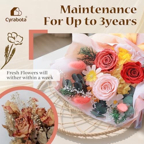 Cyrabota Preserved Roses Bouquet with Vase,3 Real Eternal Roses, Long Lasting Forever Flowers, Valentine Mother Day Christmas Birthday Gift for Women Mom Wife Girlfriend, Orange Roses - color: Orange