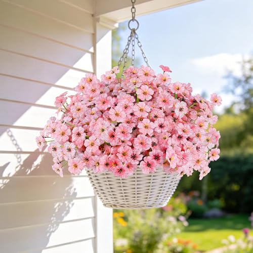 AmyHomie 20 Bundles Artificial Flowers for Outdoor Outside Spring Summer Decoration UV Resistant Faux Flowers No Fade Fake Plastic Plants Garden Porch Window Box Decorating (Pink) - color: Pink, size: 20