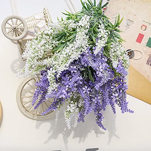 hanlongyu Lavender Flowers Wedding Decorations Bouquet Pack of 4, Artificial Lavender Fake Flower Plants Fall Outdoor Decor, Faux Flowers for Wedding