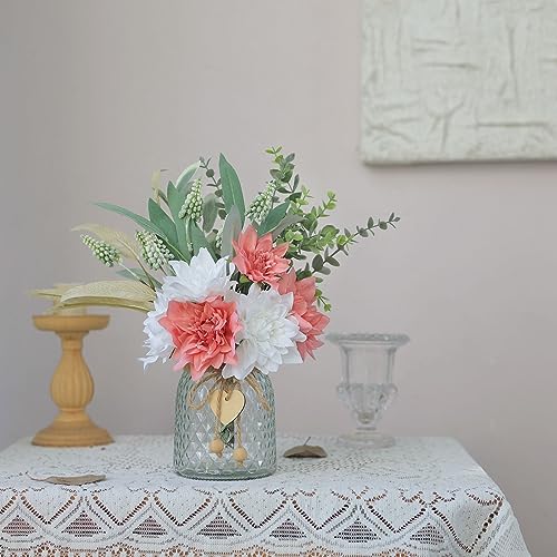 Faux Flowers with Vase,Artificial Silk Flowers in Vase, Fake Plant Eucalyptus and Willow,Flower Arrangement for Home Farmhouse Dining Table Centerpiece Decorations Coffee Table Decor (Dusty Pink) - color: Dusty Pink
