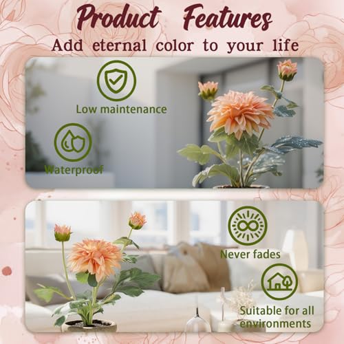 Champagne Dahlia Flowers Fake Silk Mums Flower Artificial Chrysanthemum Flowers Faux Flowers for Vase Mums in Pot Spring Decor Coffee Table Home Party Decoration - color: Dahlia Champagne