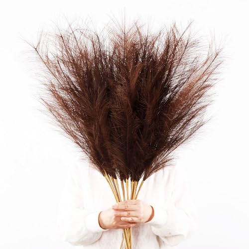 12 Pcs Dark Brown Faux Pampas Grass Decor 38"/3.1FT Tall Fake Pompas Floral Large Artificial Pompous Grass Branches Plants for Floor Vase Filler Home Boho Decoration - color: Dark Brown