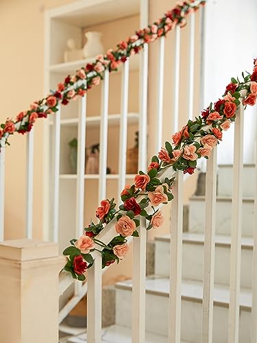 PARTY JOY 8pcs 65.6Ft Flower Garland, Fake Rose Vine Artificial Flowers Hanging Rose Ivy Garland for Room Wall Decor Hanging Baskets Wedding Arch Garden Background Decor - color: 8pc-terracotta, size: 8PC