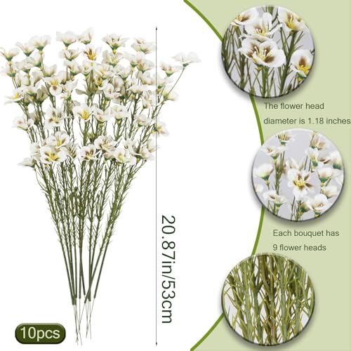 CITYES 10 Pcs Artificial Wildflowers White Fake Flower Stems 21" Silk Spring Flowers Forsythia Faux Wildflowers Floral Stems for Flower Arrangements Home Decor Indoor Outdoor Wedding Centerpieces - color: White 2