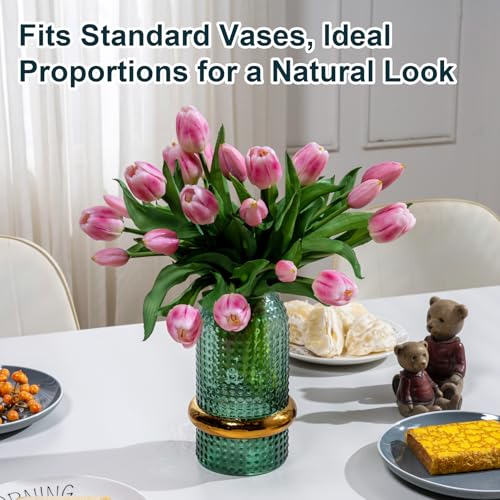 Bailikang 20PCS Fake Tulips 12' Artificial Tulip Silk Flowers Fake PU Bouquet Artificial Flowers Faux Flowers with Gift Box Soft Faux Tulips Bouquets Arrangements for Party Wedding Home - color: Pink