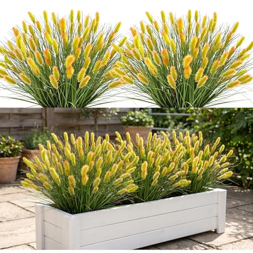 GTIDEA 24pcs Artificial Grass Plants 17.5in Faux Ornamental Grass Stems for Outdoor Planters Home Garden Porch Decor - color: 24pcs-orange