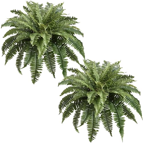 Muhanjia 41" Silky Artificial Boston Fern Bush,Set of 2, Fake Fern Large Hanging Plant That Look Real for Outdoors Home Decor,61Branches. (41" 2Pcs61Fronds) - color: 41"2pcs61fronds-green