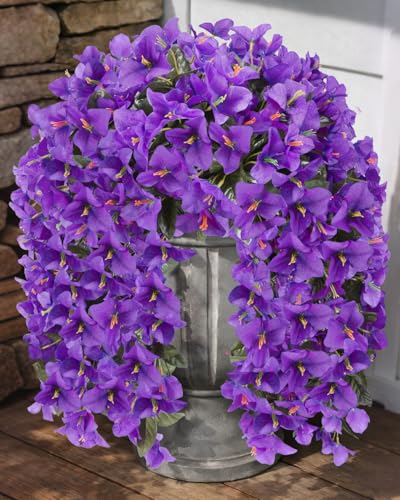 Artificial Flowers for Outdoors – 4 Bundles of UV-Resistant Artificial Bougainvillea, Realistic Silk Flowers for Front Porch, Patio, Garden, Window Boxes & Hanging Baskets (Purple, 4) - color: Purple, size: 4 Bundles