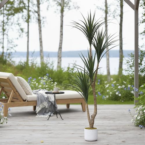 5.4FT Tall Artificial Dracaena Tree in White Pot, Evergreen Faux Dragon Yucca Plant Tree, 65in Tall Indoor Fake Yucca Tree Decorative Potted Floor Plant, for Living Room Entryway Porch Office
