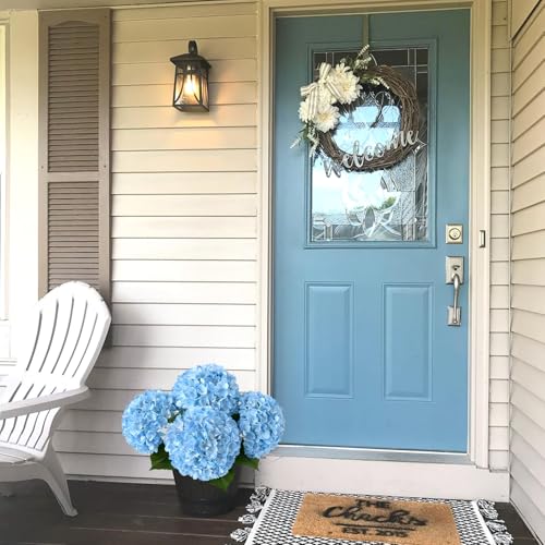 JINWOE Boho Light Blue Fake Hydrangea Artificial Flowers, 4Pcs 22" Large Lifelike Silk Artificial Hydrangeas, Full Fake Flowers for Bouquet Table Centerpieces Wedding Indoor Home - color: Light Blue