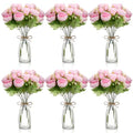 Thiccywoov 19 Pack Artificial Peony Flowers with Vase Bulk, 12 Bundles Faux Peony Bouquet 6 Vase with 1 Rope Silk Flower Arrangement Wedding Table Centerpiece for Wedding Bridal Shower(Hot Pink) - color: Hot Pink