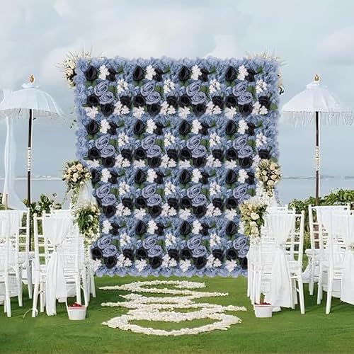 12-Pack Flower Wall Panels, 15x15 Inch Artificial Silk Rose Backdrop 3D Silk Hydrangea Rose Floral Panel for Photo Background Home Party Wedding Backdrop Decoration - color: Blue