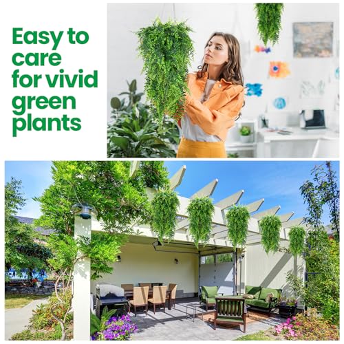 Geosar 20 Pcs Artificial Hanging Plants 32 Inch Hanging Boston Ferns Plastic Fake Plants for Wall Room Garden Wedding Garland Indoor Outdoor Decoration, No Basket