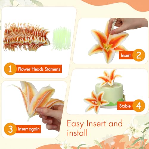 Suncalla 30 Pack Large Artificial Lilies Flower Heads with Realistic Stamens 5.9" Faux Fake Lily Flower Heads Bulk for DIY Crafts Cake Wedding Bridal Wreaths Table Home Party Decor (Orange) - color: Orange