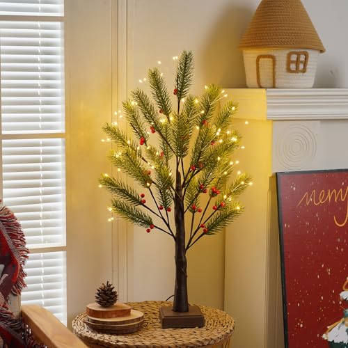 PXBNIUYA 72 LED Artificial Lamp with Timer, DIY Christmas Tree Lights, USB/Battery Powered Desktop Bonsai Tree Pine Needles, Fairy Light Spirit Tree for Indoor Table Home Wedding Bedroom-Warm White - color: Pine Needles