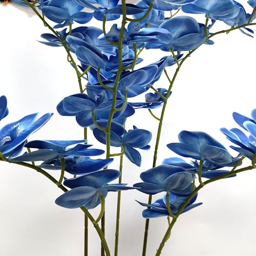 ATFL 6 Pack Blue Orchid Artificial Flowers Real Touch, 32'' Artificial Fake Faux Silk Orchid Stem Bouquets for Wedding Party Home Garden Decor,Orquideas Artificiales para Decora (not Including Pot) - color: Blue