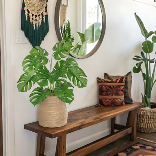 Hollyone 2PCS Artificial Monstera Plants Leaves 28.7" Fake Tropical Monstera Bush Tree Leaf Large Faux Greenery Stem Shrubs for Indoor Outdoor Home Garden Arrangement Jungle Safari Wedding Party Decor - color: Monstera, size: Bushes