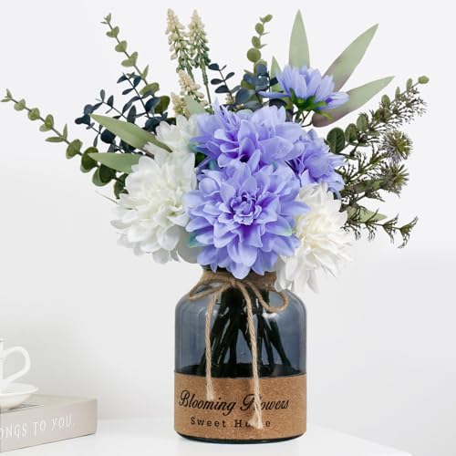 Leftover Fake Flowers in Vase,Artificial Flowers in Vase,Table Centerpieces for Dining Room,Flower Centerpieces for Tables,Faux Flowers for Kitchen Decor,Coffee Table Decor… - color: Purple