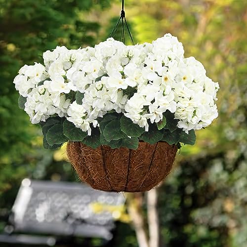 CISDUEO 4 Pcs Artificial Geraniums Silk Flowers Outdoor Artificial Geranium Bush White Faux Flowers Geraniums for Floral Home Decor Outdoor Indoor Garden Patio Grave Cemetary Vase Table Centerpiece - color: White