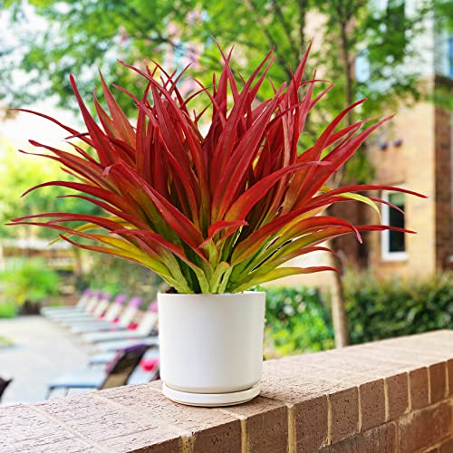 16Pcs Artificial Grass Fake Plants 17.3in Outdoor Plants UV Resistant Greenery Stems Fake Grass for Home Window Garden Office Patio Pathway Front Porch Décor Light Green & Red - color: Light Red &Green, size: 16 Pcs